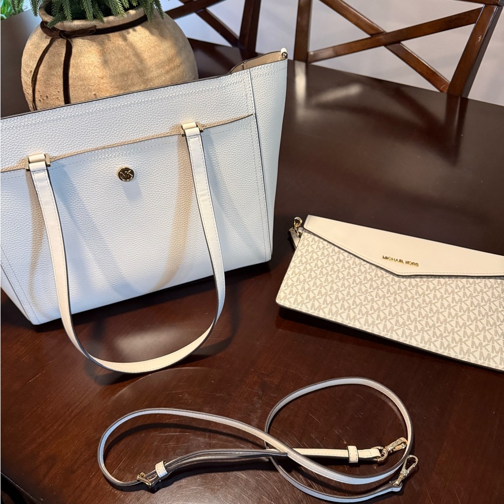 Michael Kors Cream Tote and Clutch Set